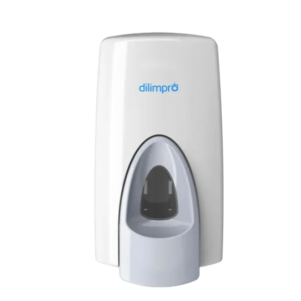 Dispensador de pared de jabón en espuma, blanco con pulsador gris