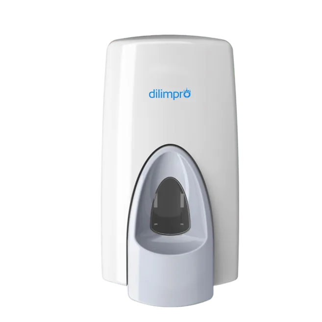 Dispensador de pared de jabón en espuma, blanco con pulsador gris