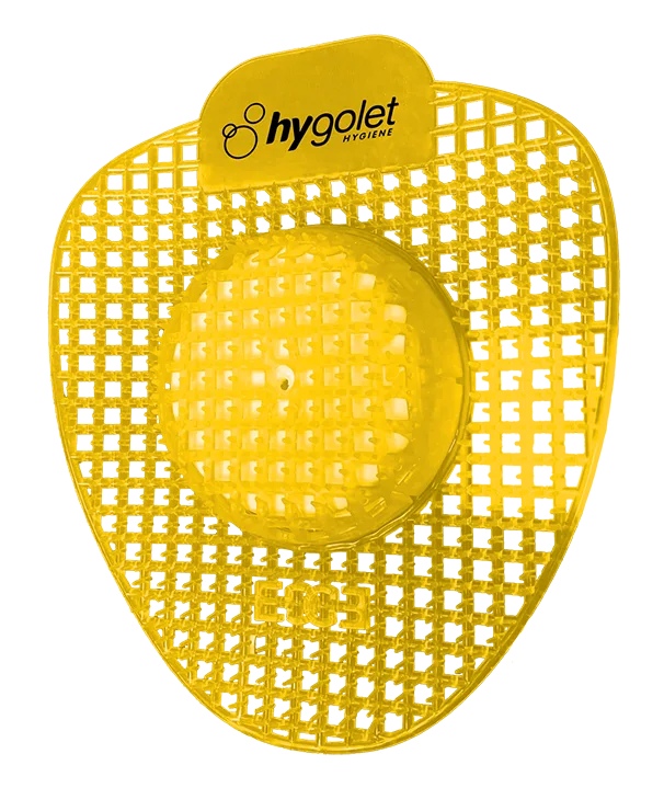 Tamiz para urinario Hygolet HY Double Active amarillo, visto en ángulo