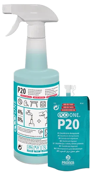 Limpiador Eco One P20 en botella pulverizadora y monodosis