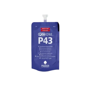 Sobre monodosis azul de Eco One P43, desinfectante desincrustante para baños