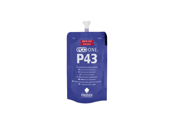 Sobre monodosis azul de Eco One P43, desinfectante desincrustante para baños