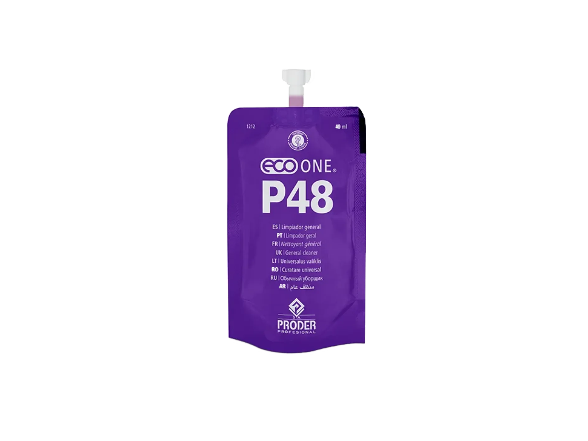 Sobre monodosis morado de Eco One P48, limpiador general de suelos y mobiliario